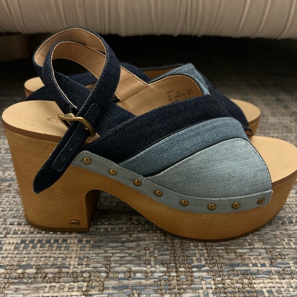 Coach wooden and denim clog wedge sandals size 6 - Picture 2 of 12